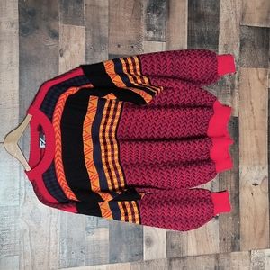 Vintage Tyrolia Skiwear by Head Wool Blend Red Striped Geometric Pullover Ski L